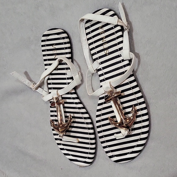 VENUS Black and White Striped Anchor Sandals - Picture 4 of 13